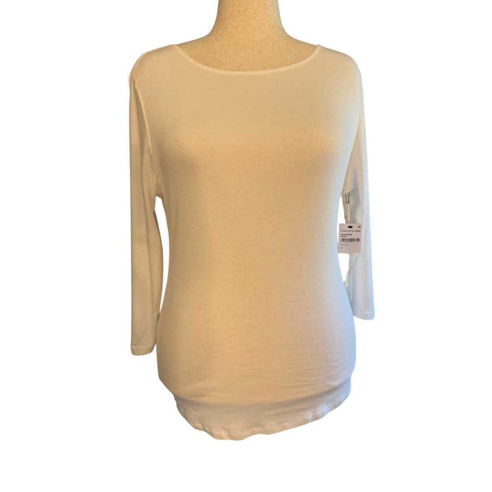 Caslon Womens White Cotton Modal Long Sleeve Scoop Neck Tee Shirt Plus Size 1X